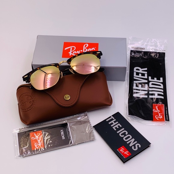 Ray Ban RB3016 Clubmaster Sunglasses Pink Gold - Picture 5 of 7